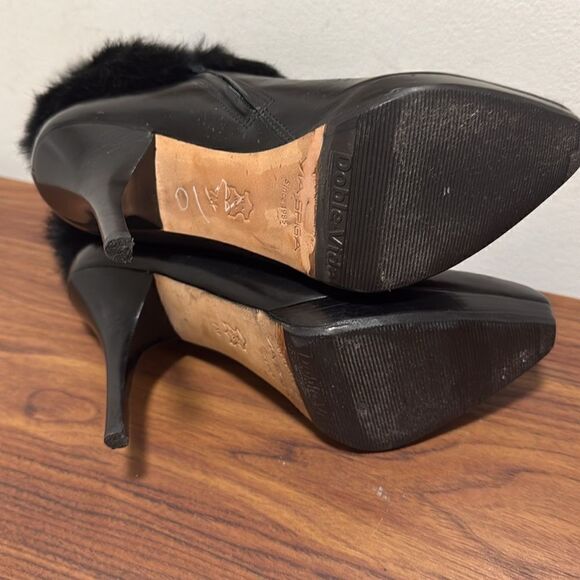 Via Spiga Eshy Black Leather Ankle Boots with Fur Cuff Platform, Stiletto Heel. - Picture 7 of 8